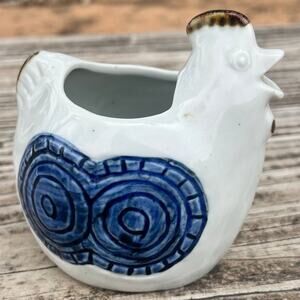Vintage Otagiri Happu Chicken Creamer | Midcentury Japanese Blue Swirl Stonewear